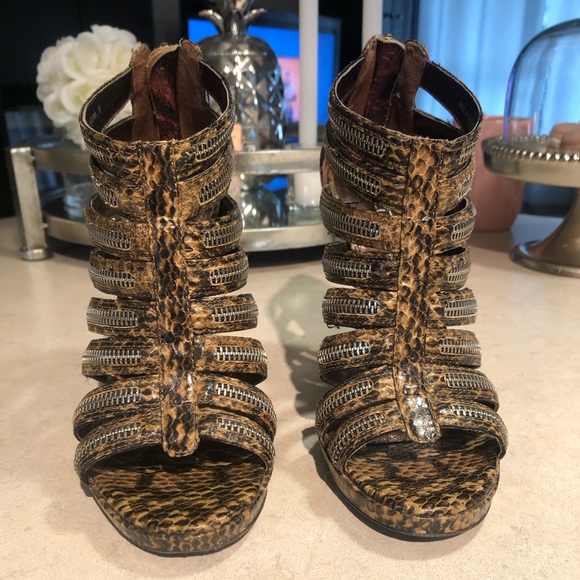 3/20$ Snakeskin & Zipper Detailed Aldo Sandals Size 37 - Picture 3 of 7